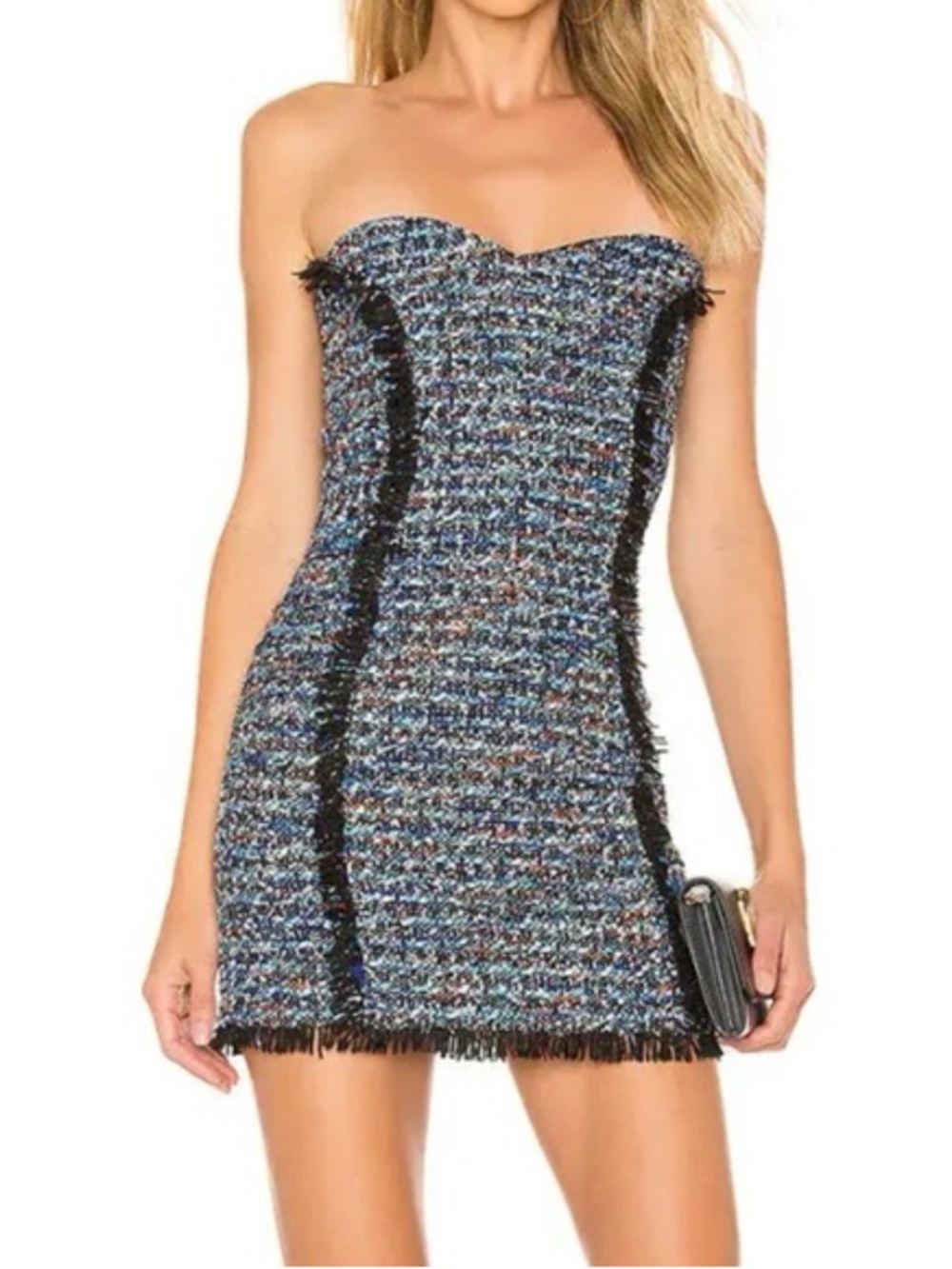 New!Lovers + Friends Revolve Blue Multicolor Strapless Tweed Mini Dress Sz XS